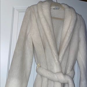 Petite long white fuzzy robe
